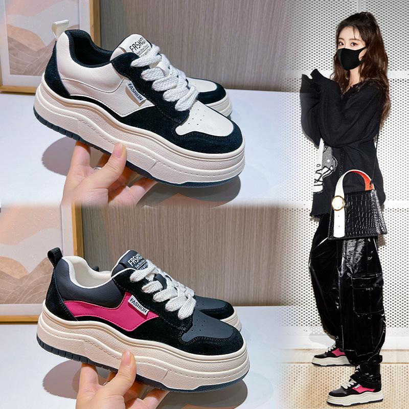 

Leather little white shoes women s 2024 autumn new color matching versatile board shoes women s platform versatile casual shoes wave women s shoes 35