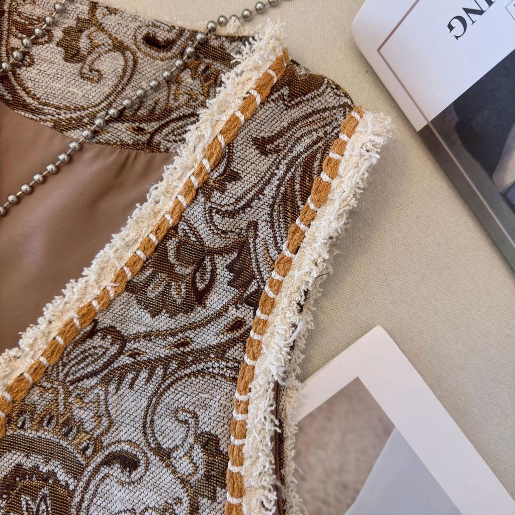 Nový Retro Národný Štýl Kvetinový Kardigán Vesta Dámska Móda Výšivka Skrátená Vesta Vintage Výstrih do V Bez Rukávov Dámske Vrchné Oblečenie Elegantná Vesta Topy