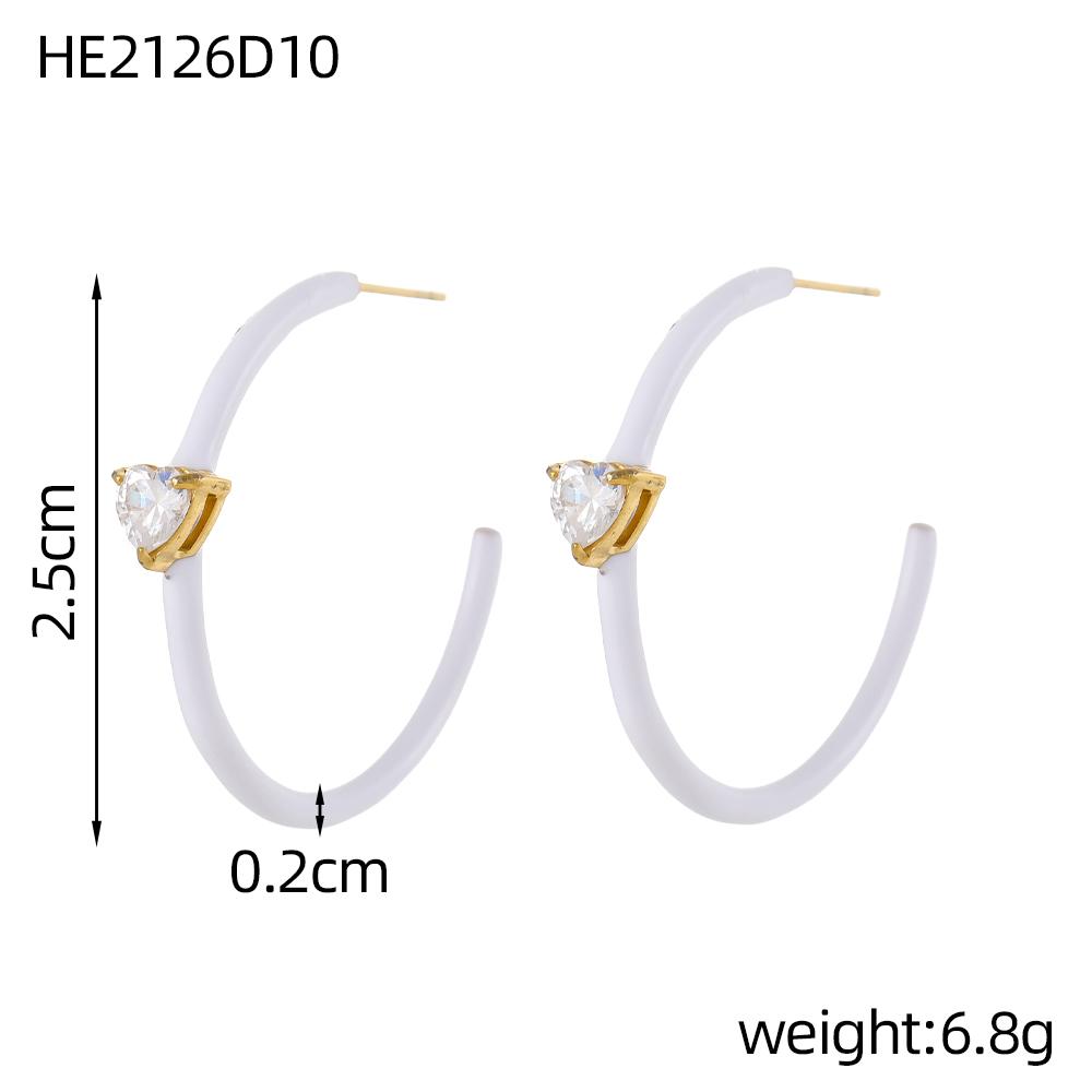 

CARLIDANA Fashion New Trendy Gold Plated Stainless Steel Jewelry Single Heart Stone Colorful Enamel Texture Hoop Earrings Women