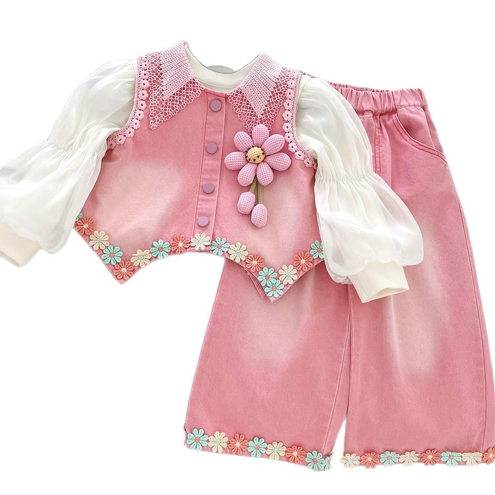 2025 Baby Girl Autumn Fashion: Sleeveless Denim Jacket and Elastic Pants Set