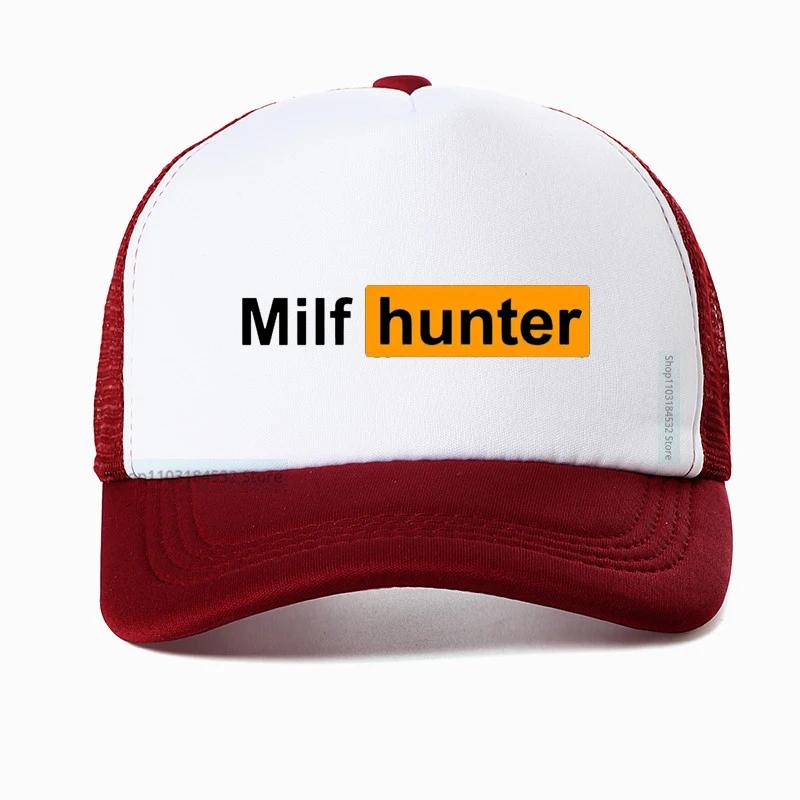 MILF Hunter Baseballkappe Lustiger Erwachsenenhumor Witz Für Männer, die Milfs Lieben Grafische Trucker-Kappen Sommer Outdoor Sonnenschutz Netzmütze
