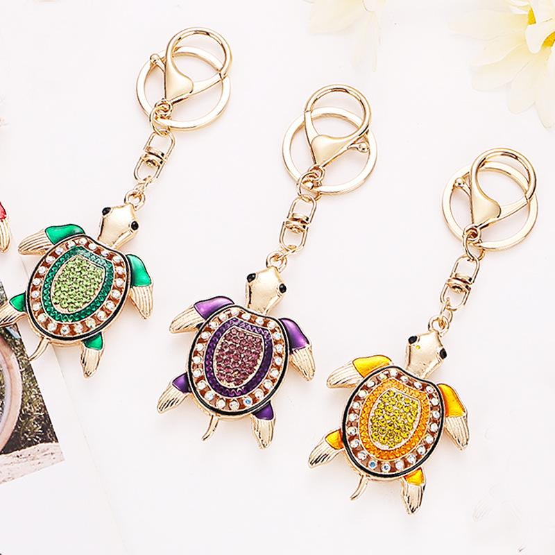 Creatieve Strass Schildpad Sleutelhanger: Schattige Cartoon Schildpad Tasbedel, Glanzende Metalen Hanger