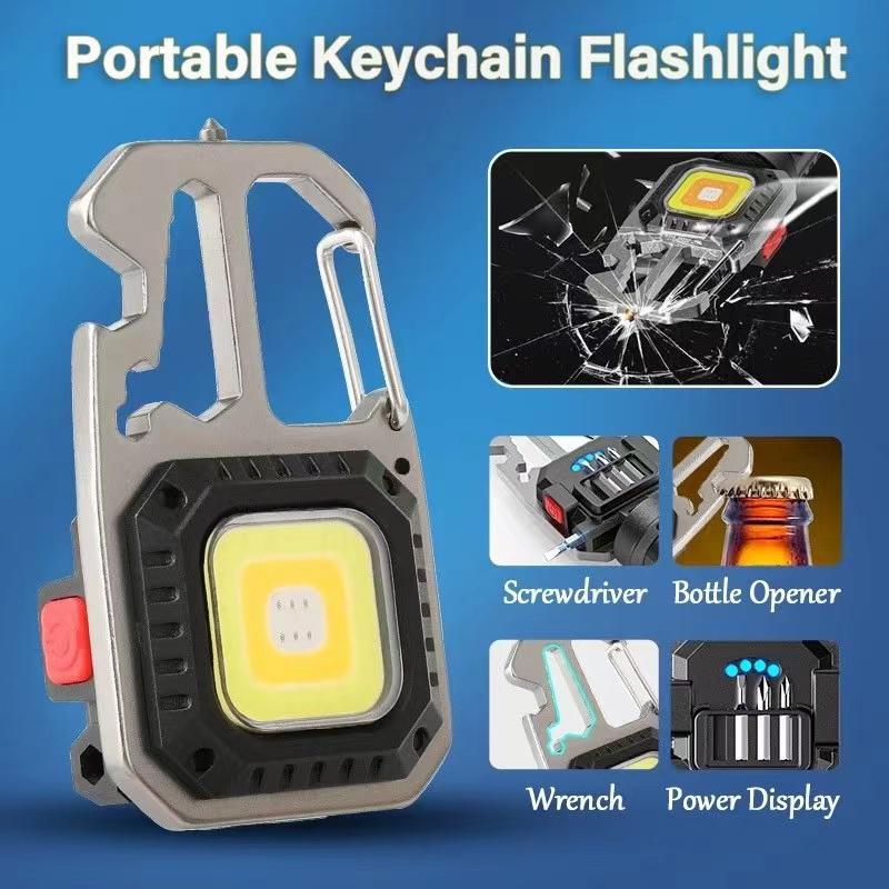 Keychain Work Light, Rechargeable Torch Led Super Bright with 7 Lights Modes With Screwdriver Bottle Opener for Outdoor Hiking
