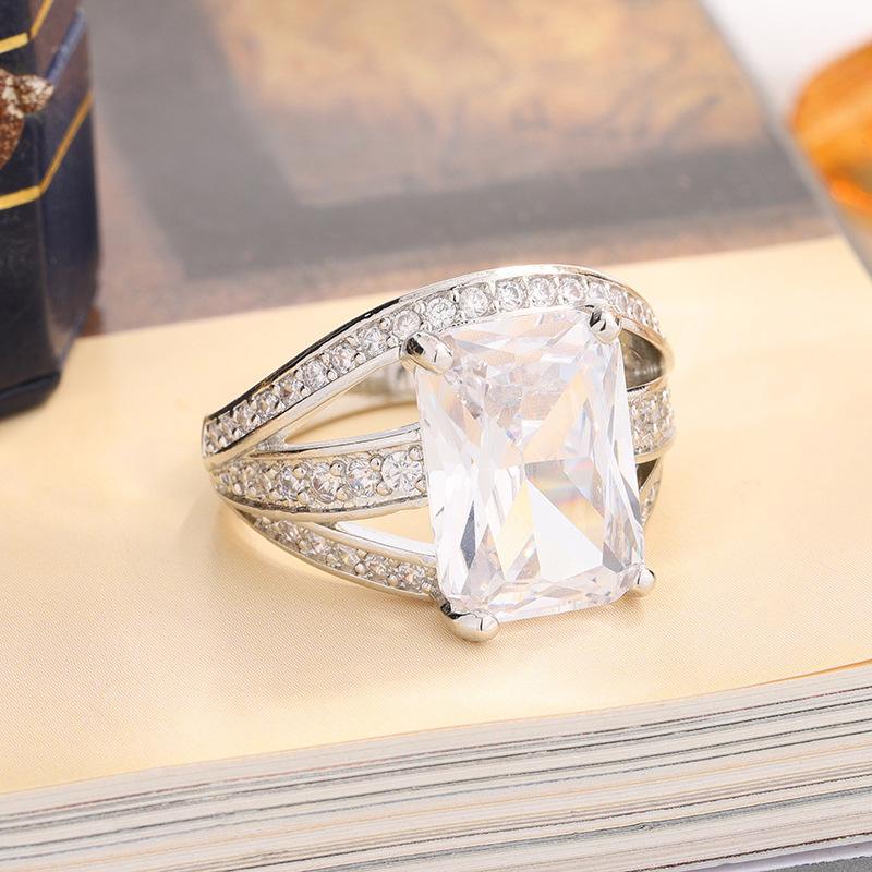 925 Silver Plated Hyperbole Cubic Zirconia Rings for Women Luxury Wedding Bands Accessories Anniversary Party Jewelry