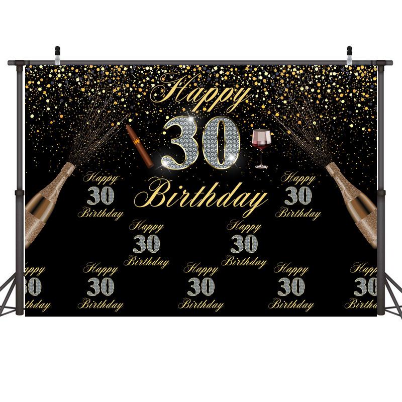7x5ft Happy 18th 40th 50th Birthday Backdrop Black Gold Balloons Golden Glitter Sparkling Stars Men Women Baby Party Backdrop