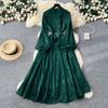 French Elegant Red Flared Sleeve Lace Dress Women's Long Sleeve Waist Slim Fit Light Luxury A-shaped Long Dress Commuter