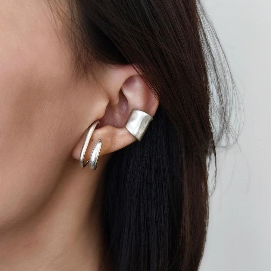 Vintage Fake Piercing Ohrklemme Doppelkreis Ohrklemme Falsche Ohrringe für Damen Mann Hiphop Manschetten Ohrclips Accessoires Koreanische Mode