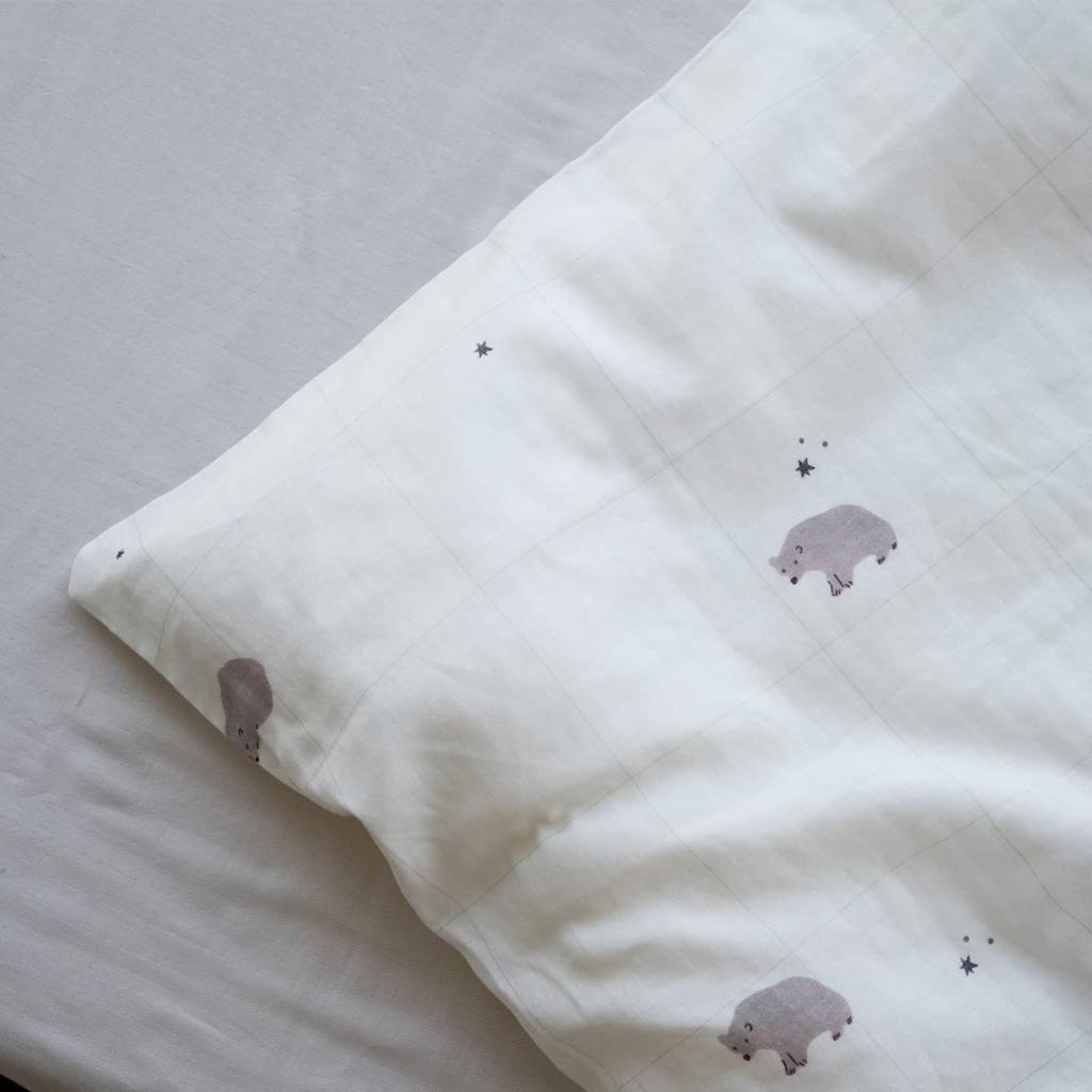 SANDESICA Mini Baby Futon Warm and Reliable Futon for First Time 8 Piece Set x in Sleepy Bear x Smoke Beige Pillow Set, Moms, [60 90cm] [Made Japan]