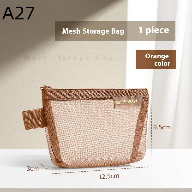 1Pc Portable Mini Zipper Mesh Storage Bag Coin Purse Small Square Mesh Coin Purse Travel Storage Carry Pouch With Zippered