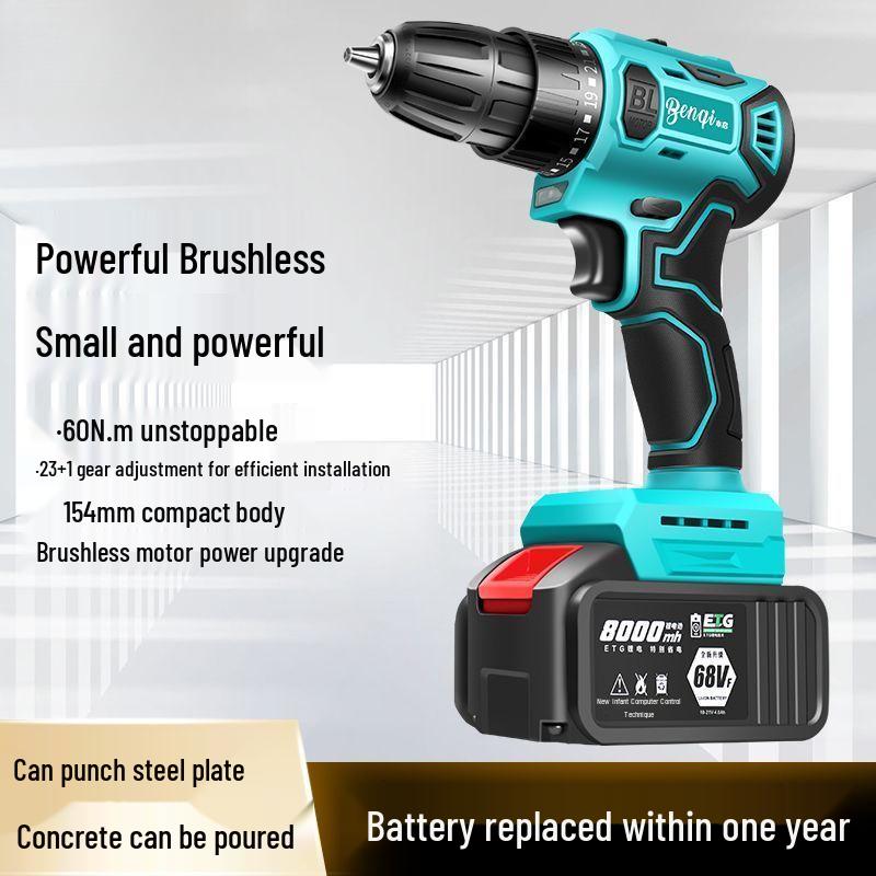 High Power Cordless Brushless Impact Drill with Pure Copper Motor and Rechargeable Lithium Battery
