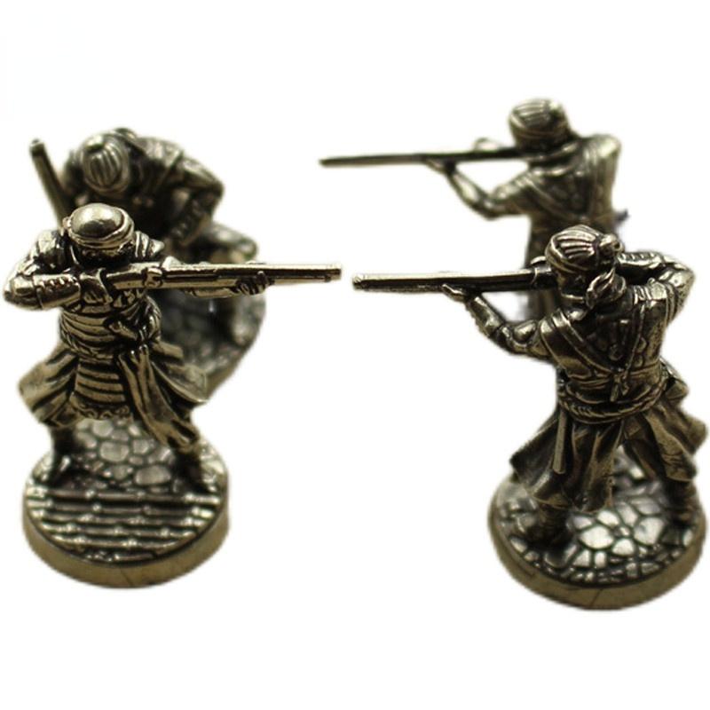 White Copper Japanese Shogunate Samurai Gun Soldiers Figurines Miniatures Vintage Metal Soldiers Model Statue Desktop Ornament