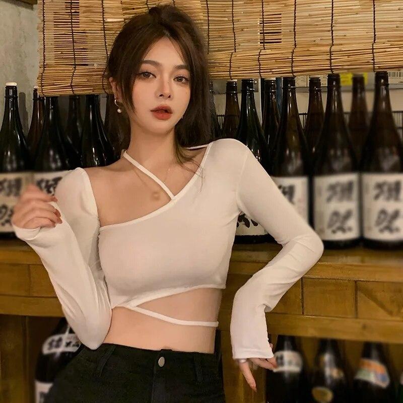 

Женский топ с длинными рукавами, укороченный топ, повседневная футболка S