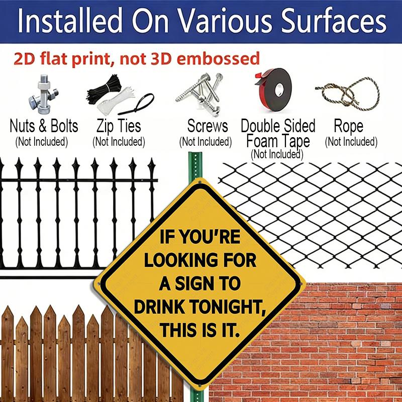 2D Flat 1pc, "Drinking Tonight" Funny Metal Aluminum Sign, Novelty Home Decor, Room Decor, Wall Decor, Bathroom Decor, Bar Decor, Cafe Decor, Garage