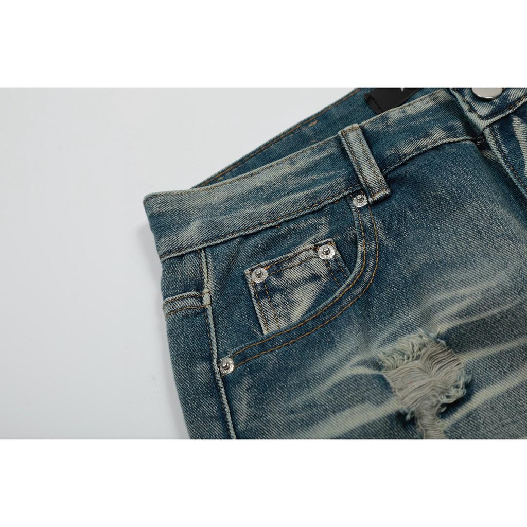 M46 Amiri Pánské a dámské trendy džíny v americkém stylu s látkovými nášivkami, dírami, výšivkou, ležérní a módní high street kalhoty