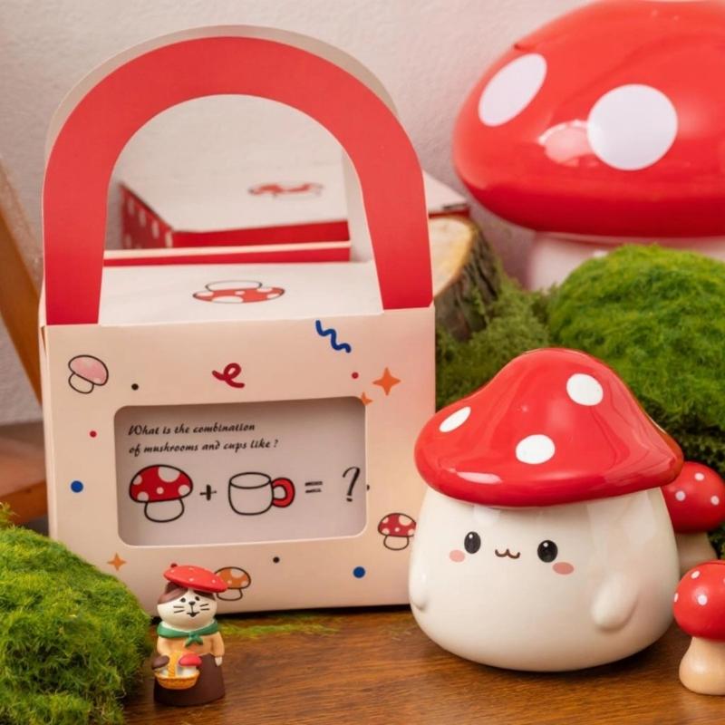 Mushroom Shaped Ceramic Mug Lid Unique Designs Drinking Cup For Women Gift Heat Resistant Home Drinkware