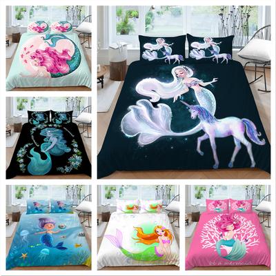 Family Bedding Single Double Bed Full Size Mermaid Princess Pillowcase and Quilt Cover Suitable for Home Decoration of Girls and Children's Room