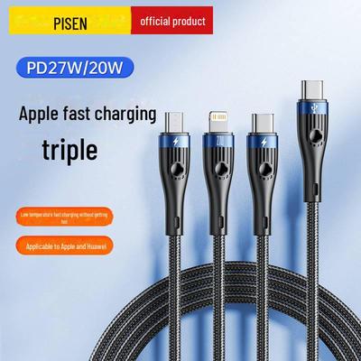 PISEN 3-in-1 Type-C Fast Charging Cable for Apple & Huawei, Braided Design