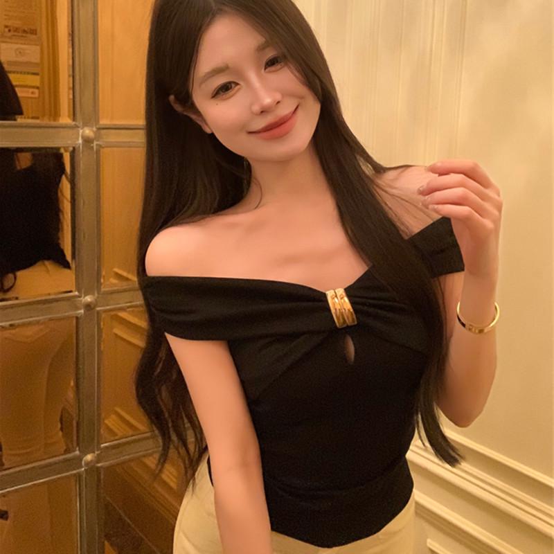 

2025 Сексуальная футболка на одно плечо Niche для похудения One Size чёрный