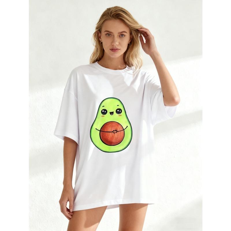 Avocado Print Oversized T-Shirt Black Cute Avocado Design For Casual Wear And Everyday Outfits