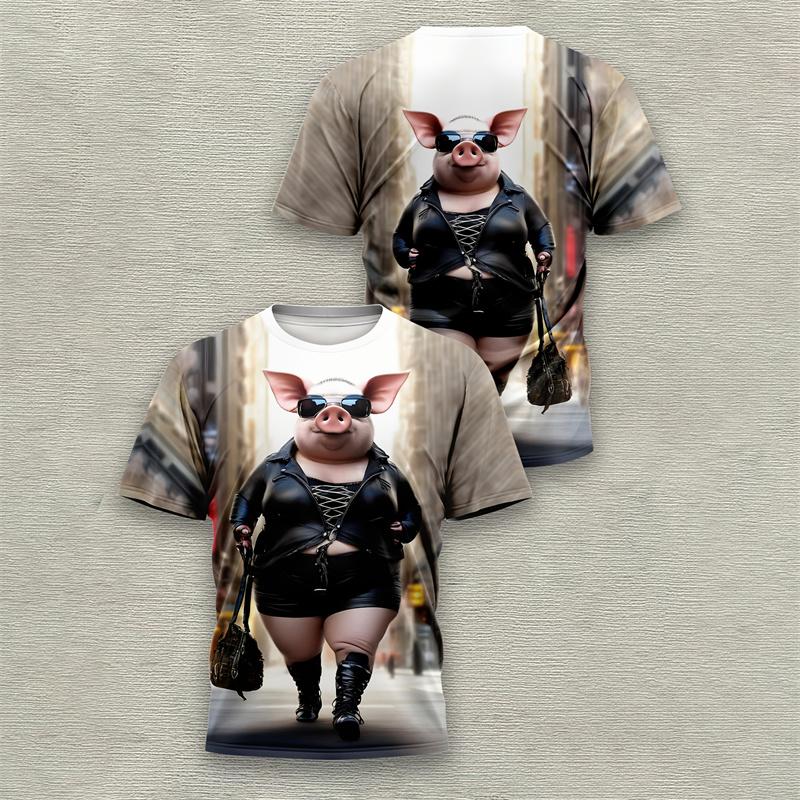 Funny Pig Pattern Men T Shirt 3D Printed Animal Tshirt Crew Neck T-Shirt Summer Street Short Sleeve Casual Tee Shirts Tops