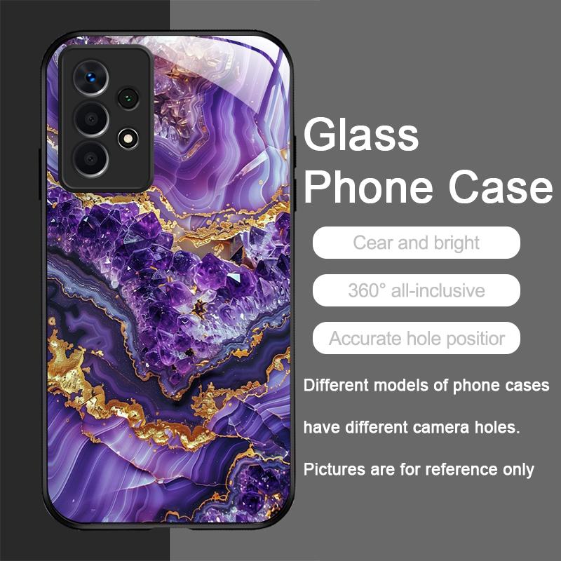 Luxury Marble Gemstone Pattern Tempered Glass Phone Case for Samsung Galaxy S25 Ultra S24 S23 Plus S22 S21 S20 FE A56 Hard Cover