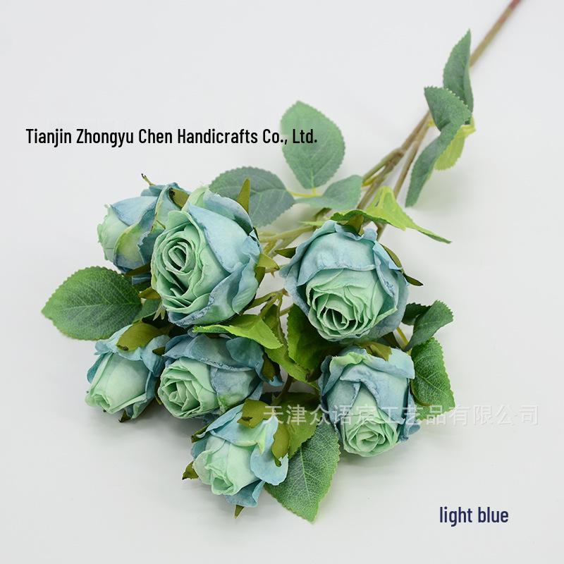 7-Head Snowflake Rose Silk Stem - Soft Decor for Hotel Lobby or Shopping Mall Festive Atmosphere