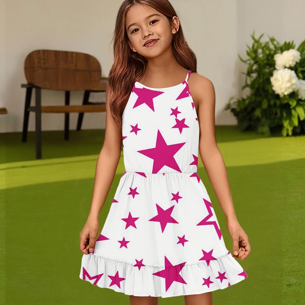 Children's Summer Casual Fashion Round Neck Solid Color Sleeveless Dress