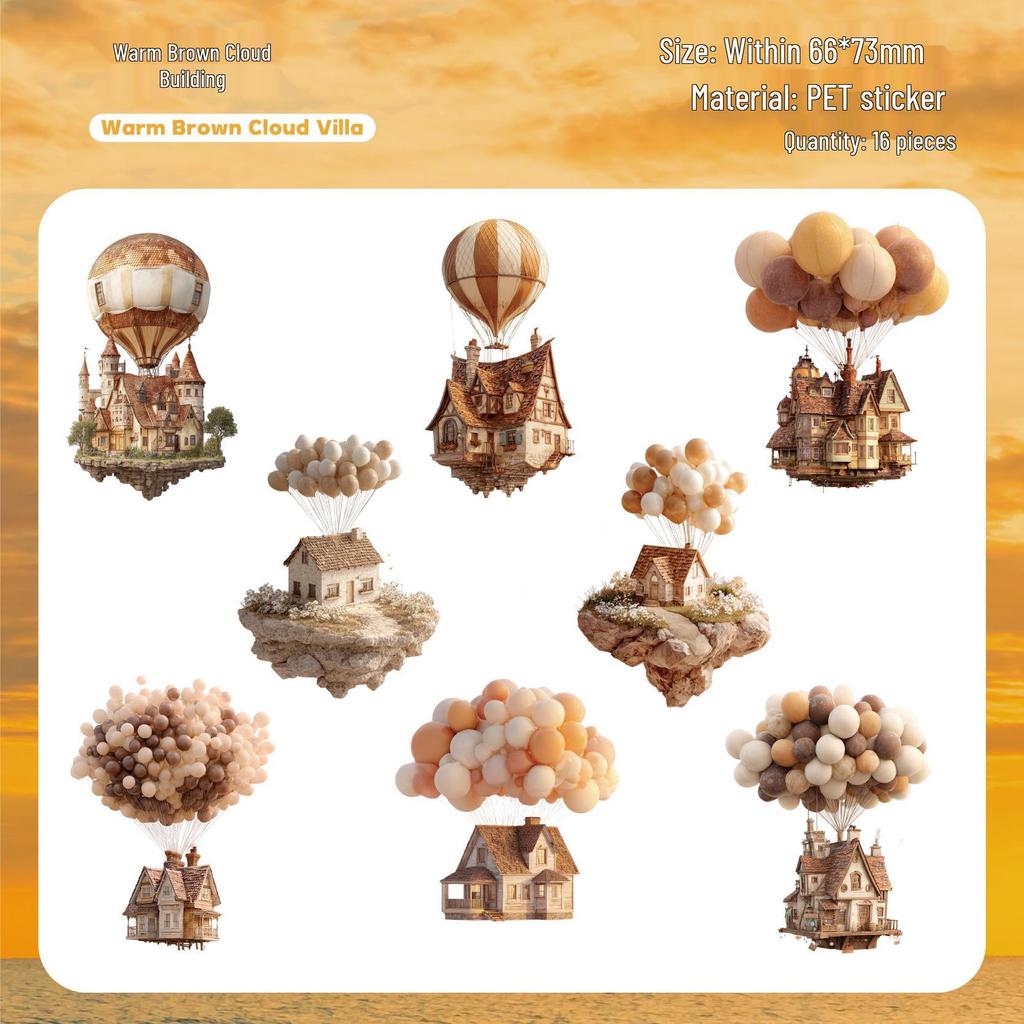 Retro Hot Air Balloon Sticker Pack - 16 Sheets, 6 Styles for DIY Journal Decoration
