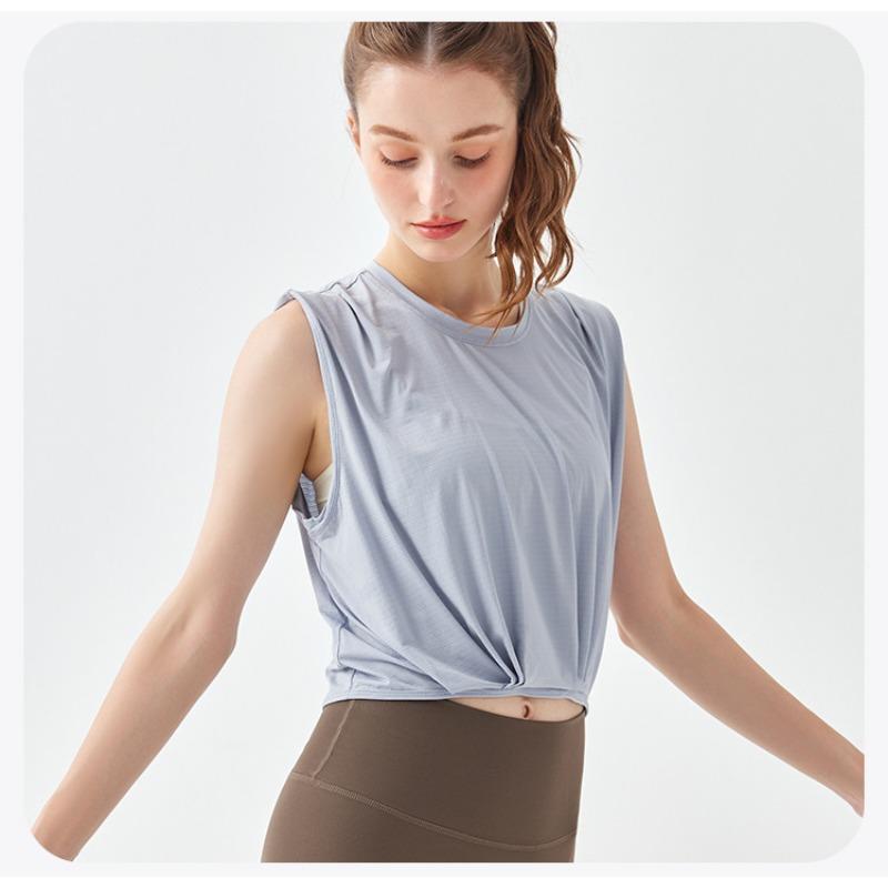 Women's Quick-drying Sports Vest Summer Jacquard Thin Fitness Yoga Smock Sleeveless Loose Short Fitness Clothing