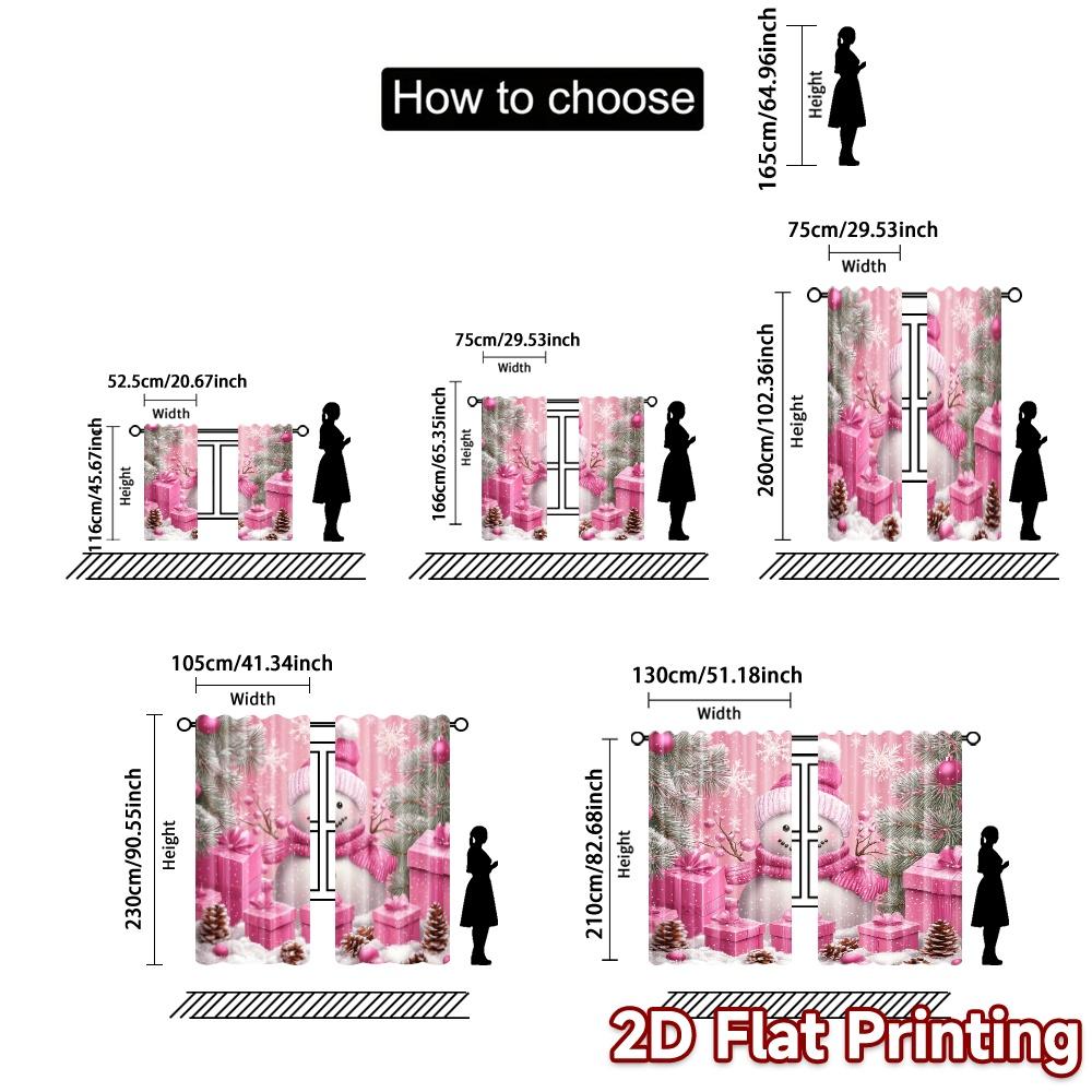 2pcs  Curtains Cute Snowman Pink Christmas Gifts Fashionable Chic Curtains Versatile Fabric Curtains Home Decor Perfect for
