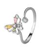 Fashion Adjustable Open Acrylic Crystal Butterfly Ring For Women Silver Color Zircon Finger Ring Party Jewelry