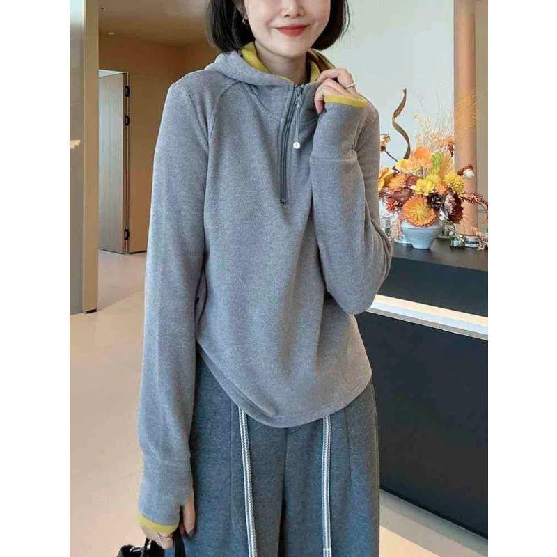 Plus Size European-Style Double-Sided German Velvet Zippered Women's Hoodie, New Autumn/Winter Loose Long Sleeve Warm Base Layer.