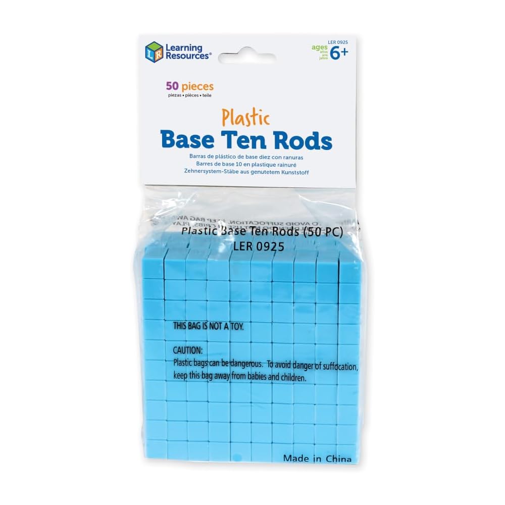 Learning Resources Plastic Base Ten Series 50 Rods 1x1x10cm Educational Math Manipulative