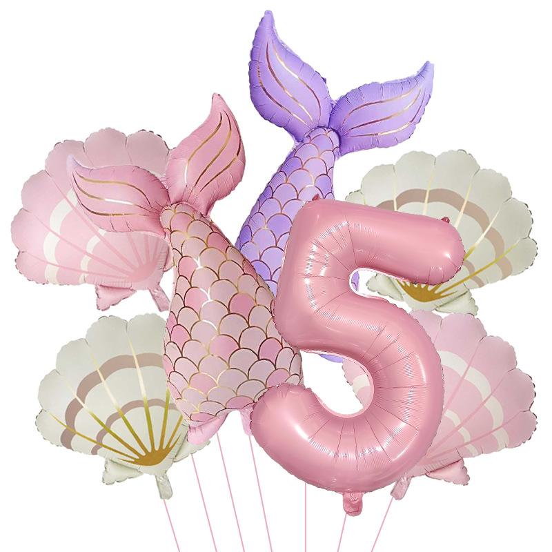 7 Stück Meeresmeerjungfrauenschwanz Muschel Muschel Ballons Set Rosa 0-9 Zahlen Folienballon Unterwasser Geburtstagsparty Dekoration Babyparty Zubehör