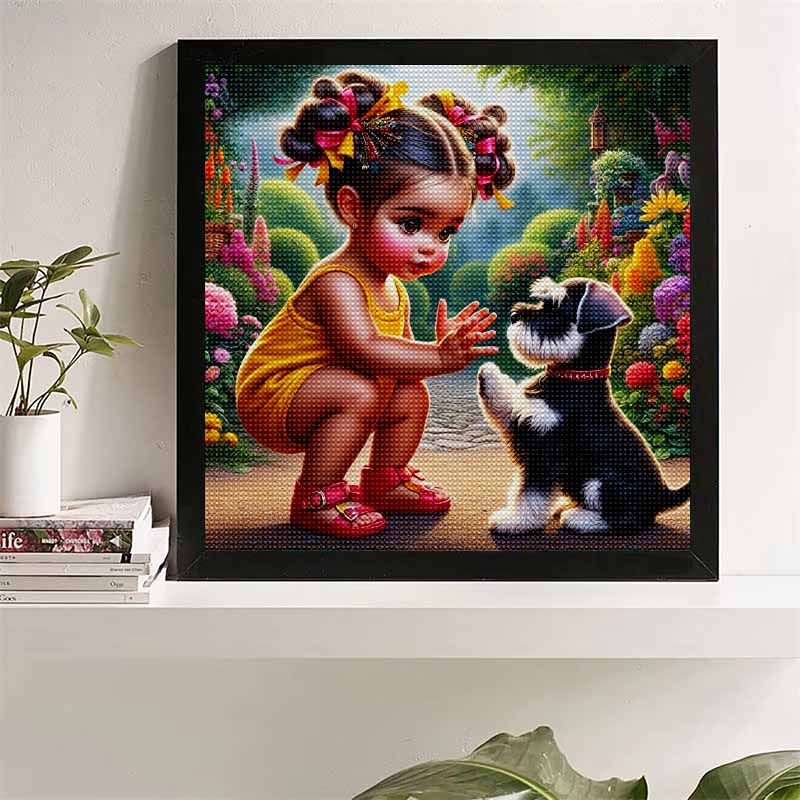 New Arrival 5D DIY Full Circle Diamond Painting "Girl and Dog" Embroidery Cross Stitch Home Decor Gift