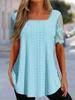 Summer New European and American Women's Square Neck T-Shirt Hollow Lace Sleeve Casual Top