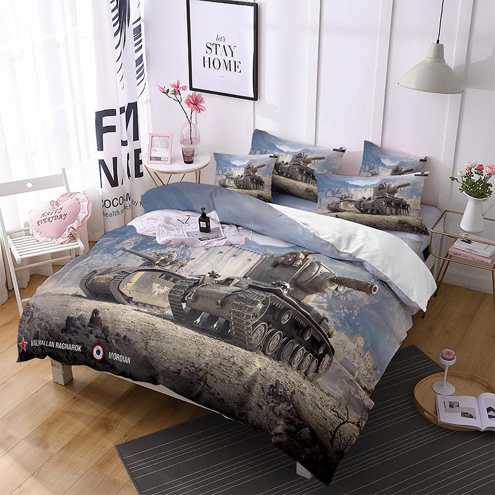 Tank King Queen Duvet Cover Camouflage Military Tank Bedding Set for Teens Adults Weapons of War 2/3pcs Polyester Quilt Cover