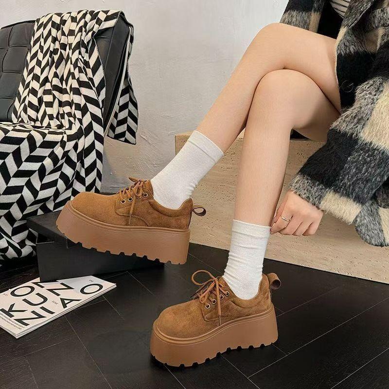 British Style Muffin Platform Casual Shoes Women's 2025 Autumn New Small Height-increasing Board Shoes Versatile Fashion Single Shoes