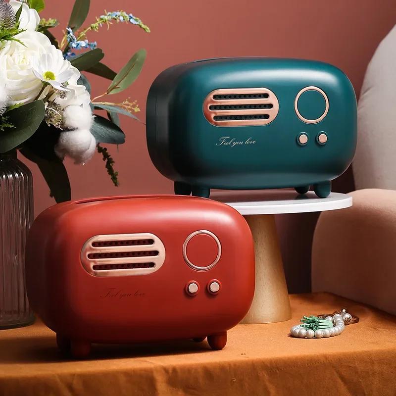 New Retro Radio Model Tissue Box Desktop Paper Holder Vintage Dispenser Storage Napkin Case Organizer Wet Wipes Decoration Boxes