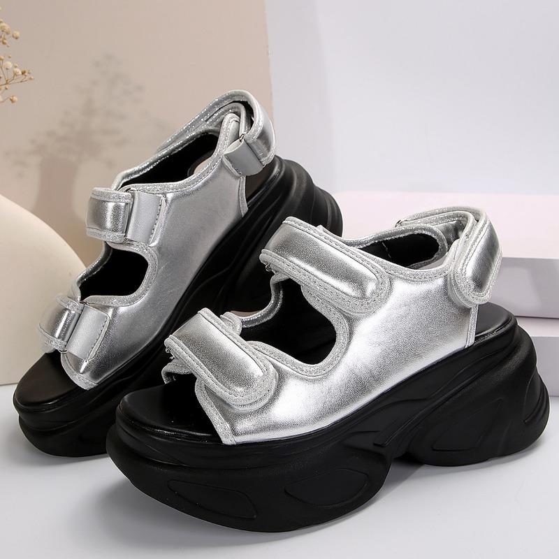 Shoes Women Summer Large Size Thick Soled Sandals Black Height Increase Casual Sports Heeled Sandales Roman Style Shoes