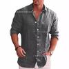 Men's Loose Large Size Solid Colour Shirt Linen Lapel Long-sleeved Casual Shirt Men's Tops