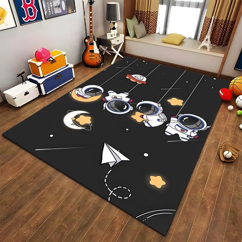 Cute Astronauts and Stars Rug Suitable for Use As an Anti-slip Game Mat for Living Room and Bedroom Sofas