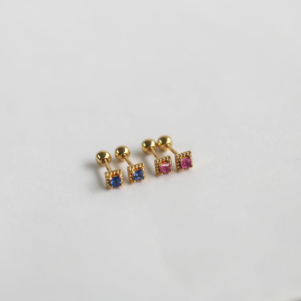 S925 Sterling Silver Plated 18K Gold Mini Square Red Blue Zircon Earrings women s Fashionable Exquisite Design Ear Accessories Gold red zircon
