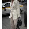 Damen Blazer mit Revers und Print, zum Binden in der Taille, Anzugjacke, locker, langärmlig, dünner Mantel, Frühling und Sommer 2025