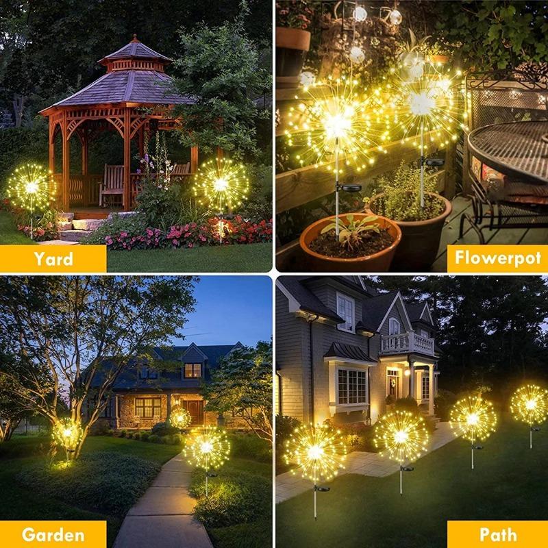 8PCS LED Solar Firework Lamp Outdoor Garden Decor Pathway Fairy Lights Waterproof Christmas Yard Balcony Patio Lawn Solar Light