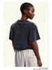 Women's Washed Vintage Cropped T-shirt: Heavyweight 230g Pure Cotton, Retro Loose Fit, Short Sleeve Waist-Length Top