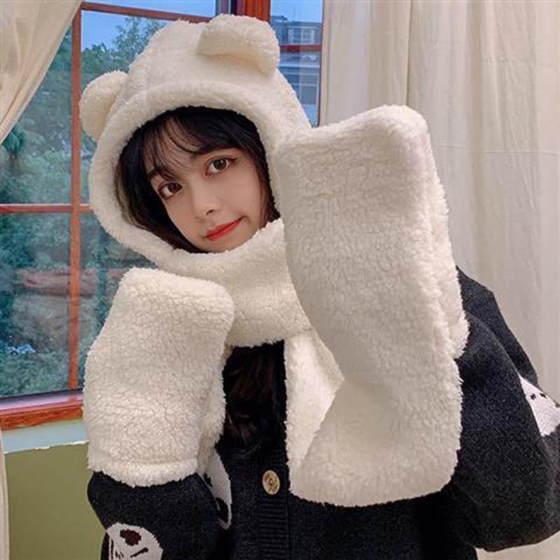 Ursuleț Ursuleț Pălărie pentru ureche Femeie Toamnă și Iarnă All-match Drăguț de pluș Esarfă de iarnă Cu glugă