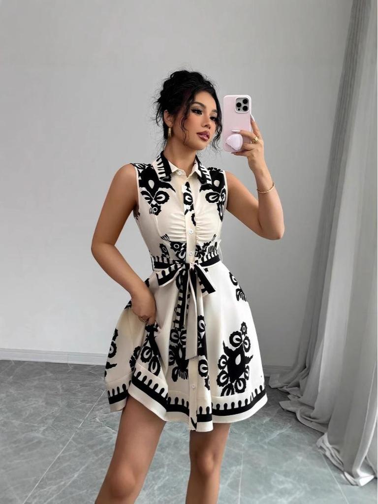 2025 European & American Women's Summer Print Dress Set with Slimming Design