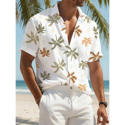 Cămașă Casual Hawaiiană pentru Bărbați, Modă, Imprimată 3D cu Model Stil Plajă cu Cocotieri, cu Nasturi, Mânecă Scurtă