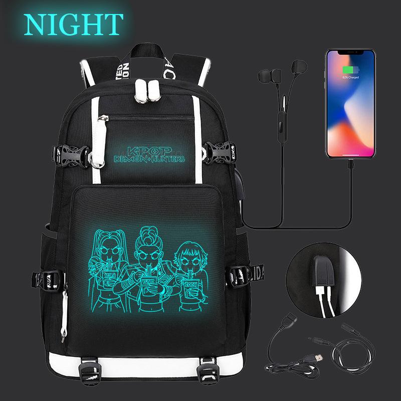 Kpop Demon Hunters Luminous School Bag Multifunctional with USB Backpack Fashion Student Casual Backpack